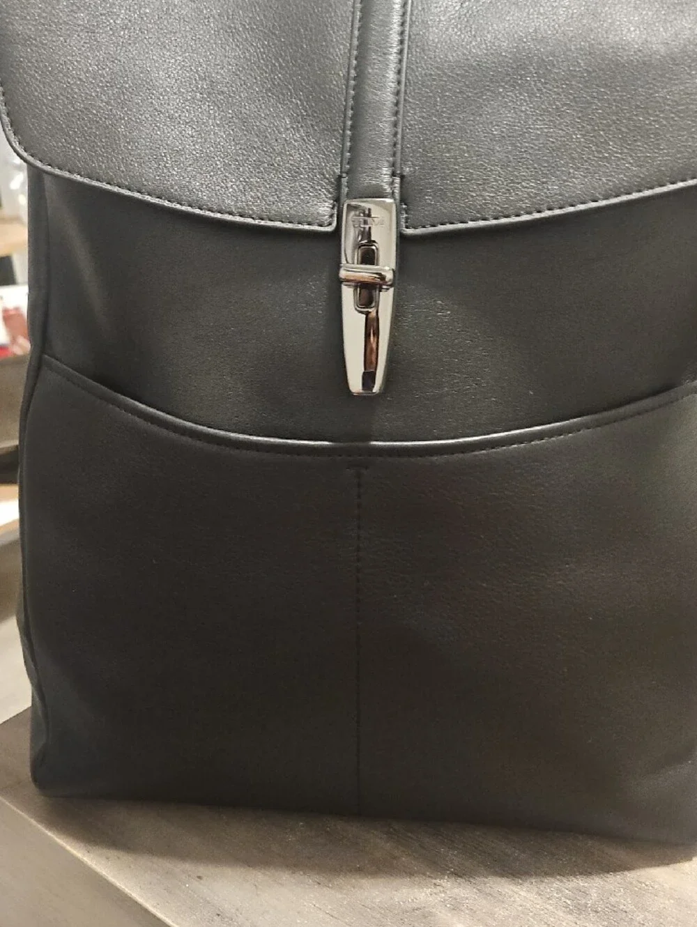 Tumi Womans Black Leather Backpack - Sleek Everyday Carry